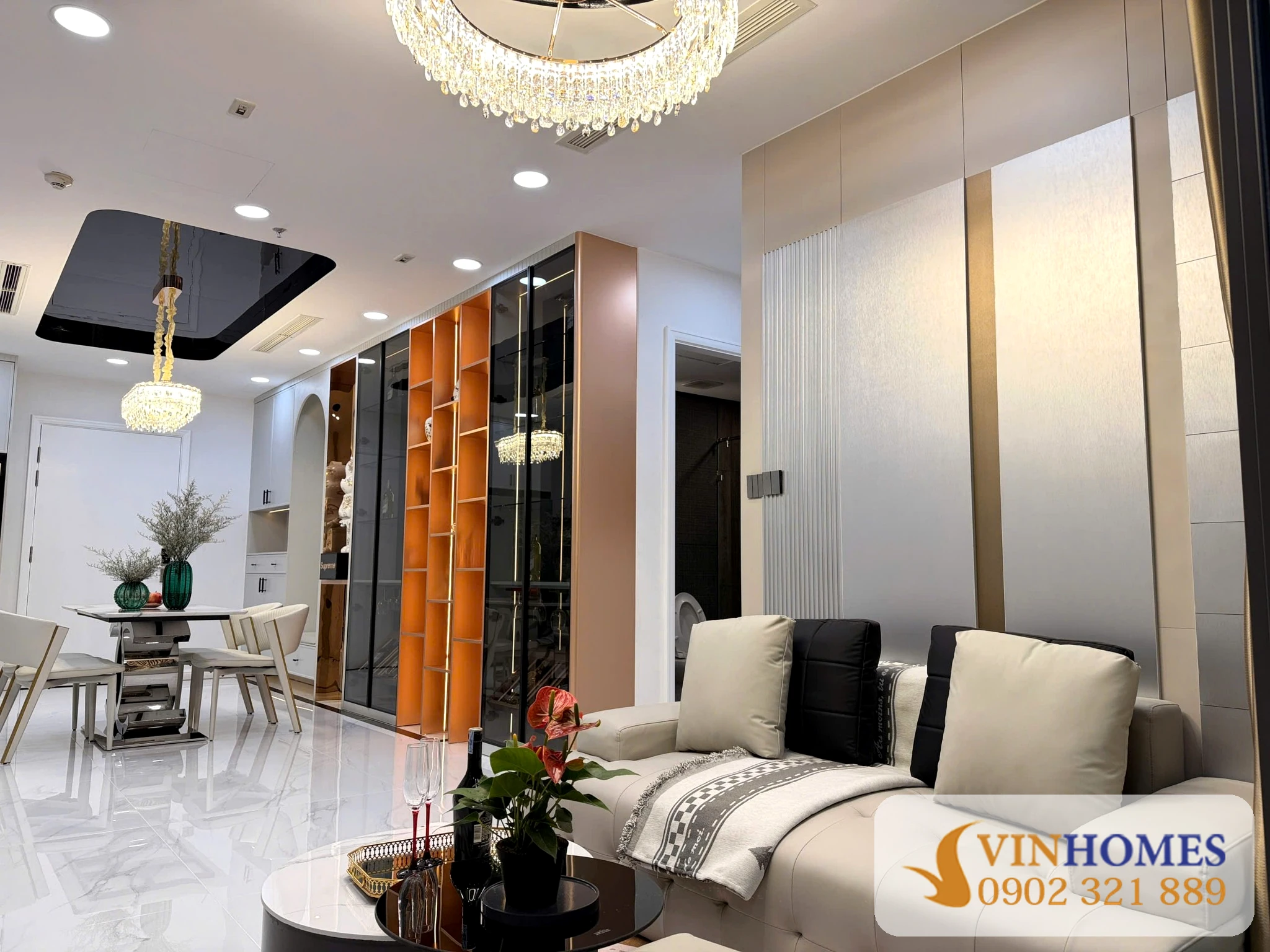 Góc phòng khách hiện đại căn hộ 2 phòng ngủ Vinhomes Central Park full nội thất, đã có sổ